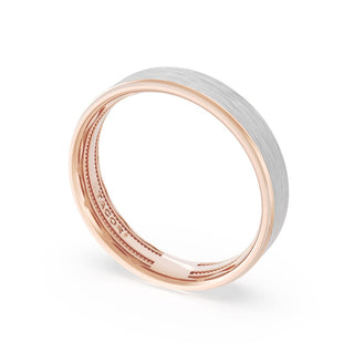 Flat Brush Finish Wedding Band in 18kt Rose Gold & Platinum