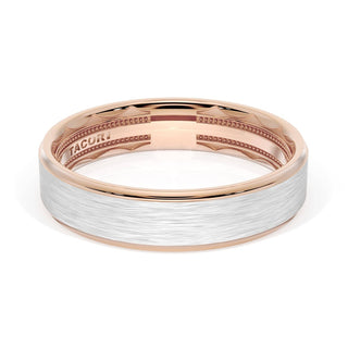 Flat Brush Finish Wedding Band in 18kt Rose Gold & Platinum