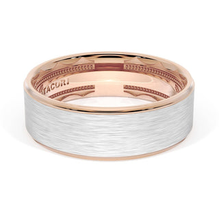 Flat Brush Finish Wedding Band in 18kt Rose Gold & Platinum