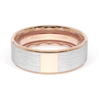 Flat Brush Finish Wedding Band in 18kt Rose Gold & Platinum