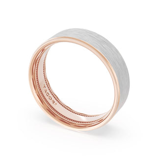 Flat Brush Finish Wedding Band in 18kt Rose Gold & Platinum