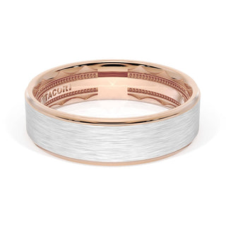 Flat Brush Finish Wedding Band in 18kt Rose Gold & Platinum