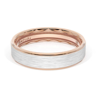 Flat Brush Finish Wedding Band in 18kt Rose Gold & Platinum