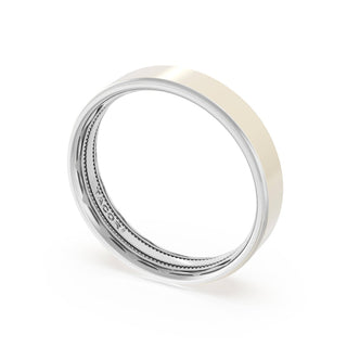 Flat High Polish Finish Wedding Band in 18kt White Gold & 18kt Yellow Gold