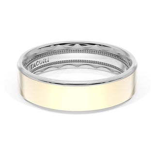 Flat High Polish Finish Wedding Band in 18kt White Gold & 18kt Yellow Gold