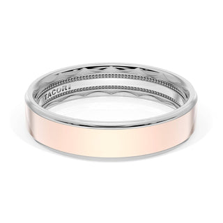 Flat High Polish Finish Wedding Band in 14kt Rose Gold & 14kt White Gold