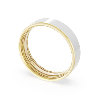 Flat High Polish Finish Wedding Band in 18kt Yellow Gold & 18kt White Gold