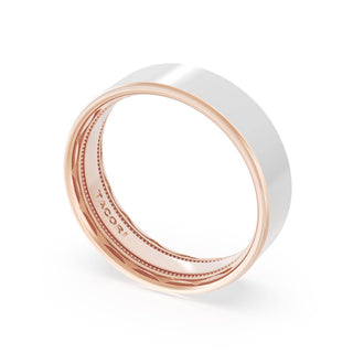 Flat High Polish Finish Wedding Band in 18kt Rose Gold & 18kt White Gold