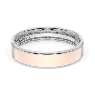 Flat High Polish Finish Wedding Band in Platinum & 18kt Rose Gold