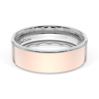 Flat High Polish Finish Wedding Band in Platinum & 18kt Rose Gold