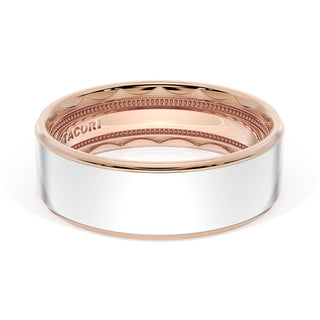 Flat High Polish Finish Wedding Band in 18kt Rose Gold & Platinum