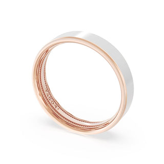 Flat High Polish Finish Wedding Band in 18kt Rose Gold & Platinum