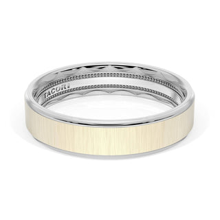 Flat Satin Finish Wedding Band in 18kt White Gold & 18kt Yellow Gold