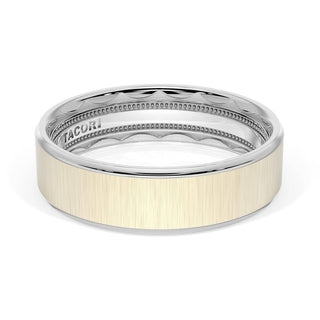 Flat Satin Finish Wedding Band in 18kt White Gold & 18kt Yellow Gold