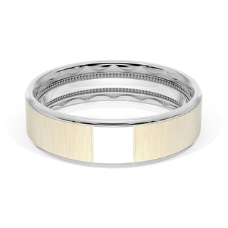 Flat Satin Finish Wedding Band in 18kt White Gold & 18kt Yellow Gold