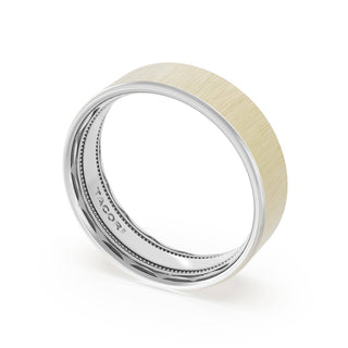Flat Satin Finish Wedding Band in 18kt White Gold & 18kt Yellow Gold