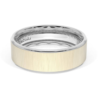 Flat Satin Finish Wedding Band in 18kt White Gold & 18kt Yellow Gold