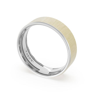 Flat Satin Finish Wedding Band in 18kt White Gold & 18kt Yellow Gold
