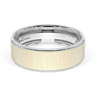 Flat Satin Finish Wedding Band in 18kt White Gold & 18kt Yellow Gold