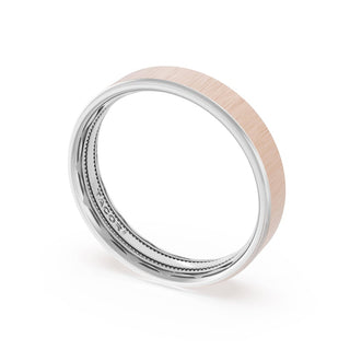 Flat Satin Finish Wedding Band in 18kt White Gold & 18kt Rose Gold