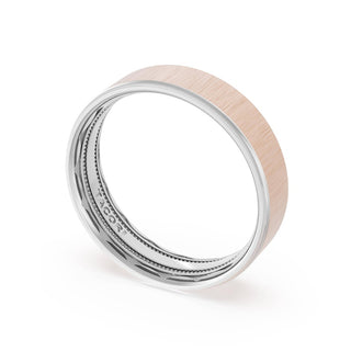Flat Satin Finish Wedding Band in 18kt White Gold & 18kt Rose Gold