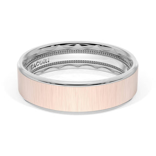 Flat Satin Finish Wedding Band in 18kt White Gold & 18kt Rose Gold