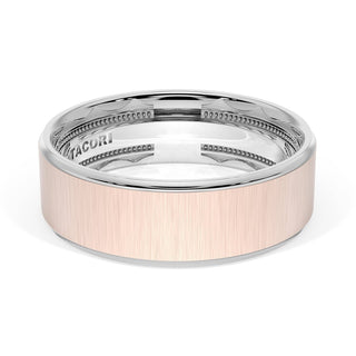 Flat Satin Finish Wedding Band in 18kt White Gold & 18kt Rose Gold