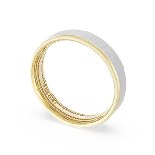 Flat Satin Finish Wedding Band in 18kt Yellow Gold & 18kt White Gold