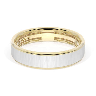 Flat Satin Finish Wedding Band in 18kt Yellow Gold & 18kt White Gold