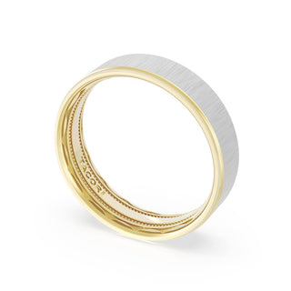 Flat Satin Finish Wedding Band in 18kt Yellow Gold & 18kt White Gold