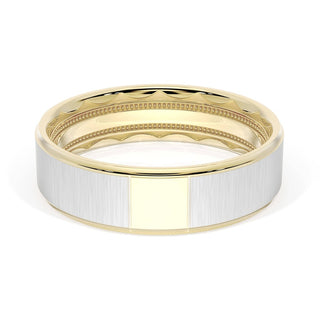 Flat Satin Finish Wedding Band in 18kt Yellow Gold & 18kt White Gold