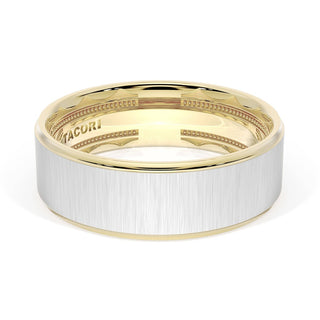 Flat Satin Finish Wedding Band in 18kt Yellow Gold & 18kt White Gold