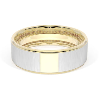 Flat Satin Finish Wedding Band in 18kt Yellow Gold & 18kt White Gold