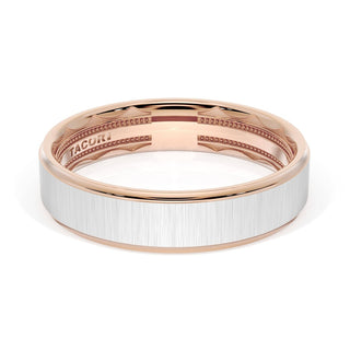 Flat Satin Finish Wedding Band in 18kt Rose Gold & 18kt White Gold