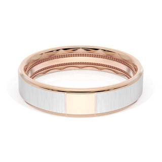 Flat Satin Finish Wedding Band in 18kt Rose Gold & 18kt White Gold