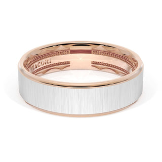 Flat Satin Finish Wedding Band in 14kt Rose Gold & 14kt White Gold