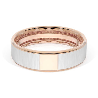 Flat Satin Finish Wedding Band in 18kt Rose Gold & 18kt White Gold