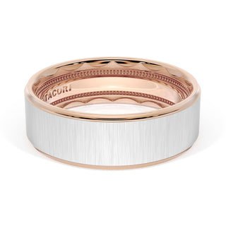 Flat Satin Finish Wedding Band in 18kt Rose Gold & 18kt White Gold