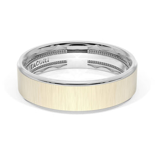 Flat Satin Finish Wedding Band in Platinum & 18kt Yellow Gold