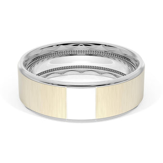 Flat Satin Finish Wedding Band in Platinum & 18kt Yellow Gold