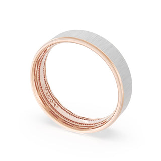 Flat Satin Finish Wedding Band in 18kt Rose Gold & Platinum