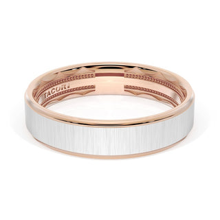 Flat Satin Finish Wedding Band in 14kt Rose Gold & 14kt White Gold