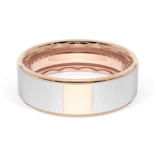 Flat Satin Finish Wedding Band in 14kt Rose Gold & 14kt White Gold