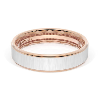 Flat Satin Finish Wedding Band in 14kt Rose Gold & 14kt White Gold