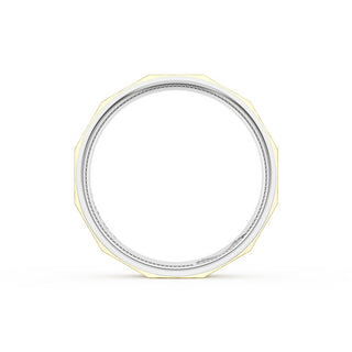 Brush Finish Faceted Wedding Band in 18kt White Gold & 18kt Yellow Gold
