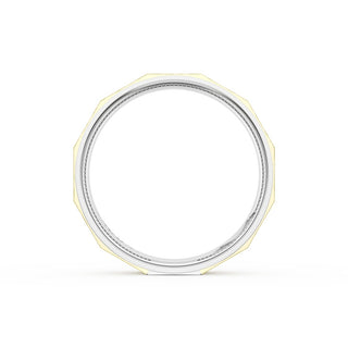 Brush Finish Faceted Wedding Band in 18kt White Gold & 18kt Yellow Gold