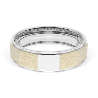 Brush Finish Faceted Wedding Band in 18kt White Gold & 18kt Yellow Gold