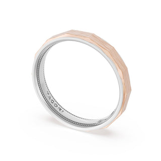 Brush Finish Faceted Wedding Band in 18kt White Gold & 18kt Rose Gold
