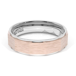Brush Finish Faceted Wedding Band in 18kt White Gold & 18kt Rose Gold