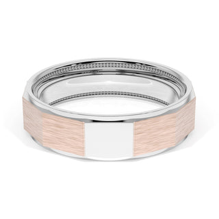 Brush Finish Faceted Wedding Band in 18kt White Gold & 18kt Rose Gold
